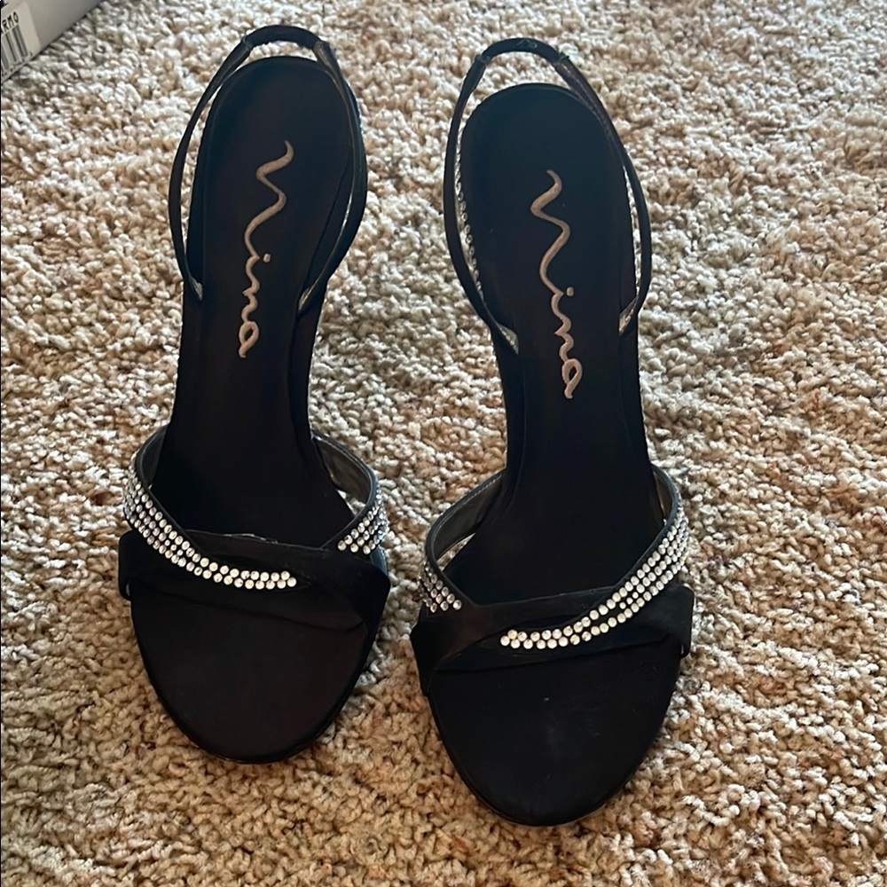 Nina Black Heels with Rhinestone Embellishments